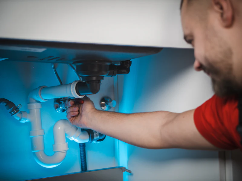 Plumber replacing a kitchen sink P-trap and drain line in Colorado Springs, CO