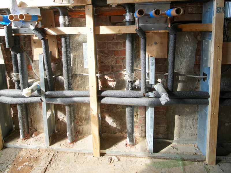 New insulated PEX water lines installed inside an open wall during repiping in Colorado Springs, CO